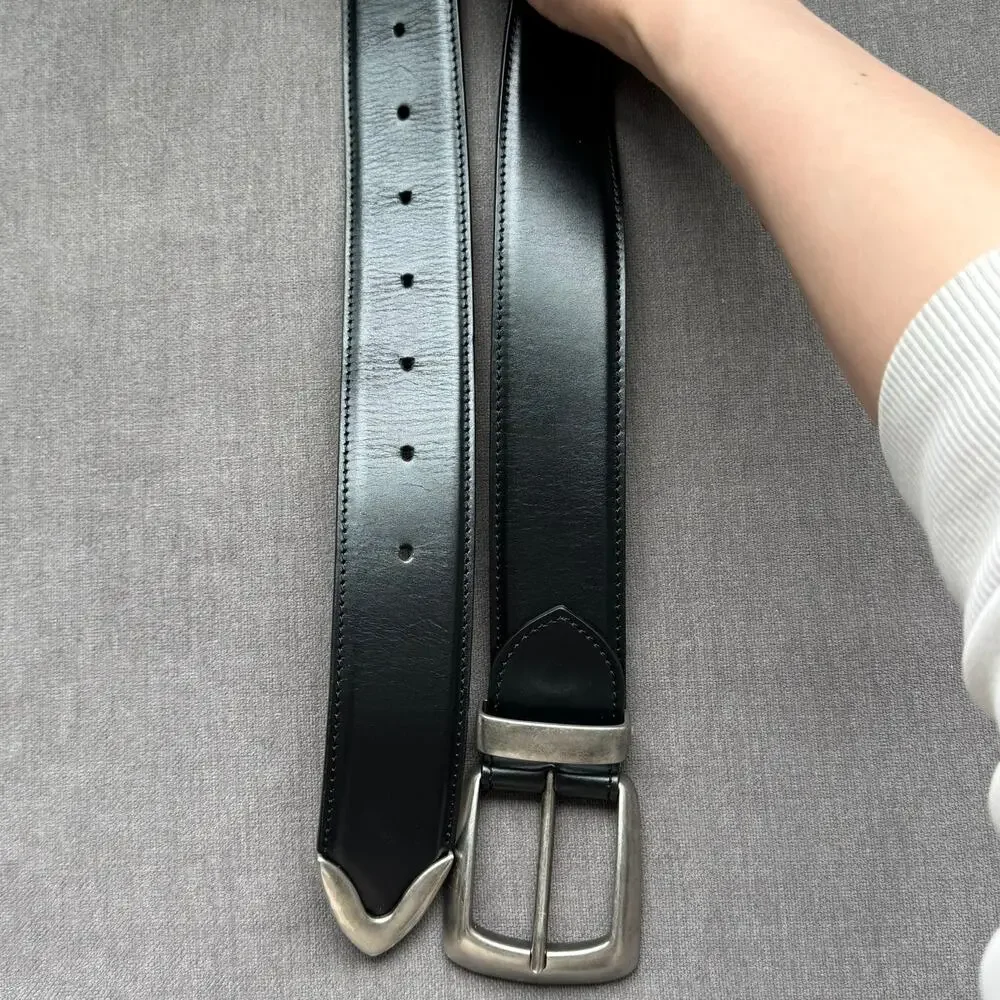 Khaite The Bruno Belt in Black Leather with Antique Silver One Size